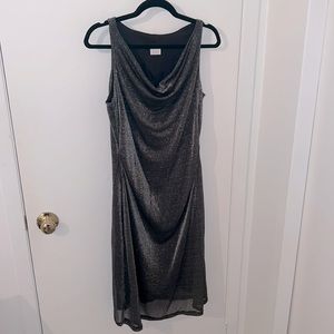 Suzy Sheir L cowl neck silver sparkle dress